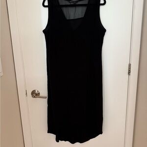 Armani Exchange High Low Black Sleeveless Dress with Mesh Detail